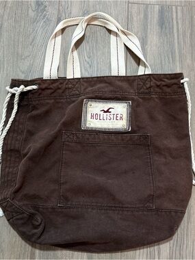 Hollister y2K Brown Canvas Tote with Cream Handles